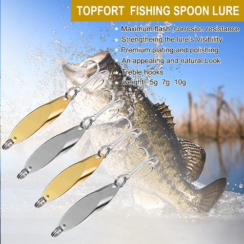 TOPFORT Fishing Lures 10pcs fishing spoon  - Silvery&Golden